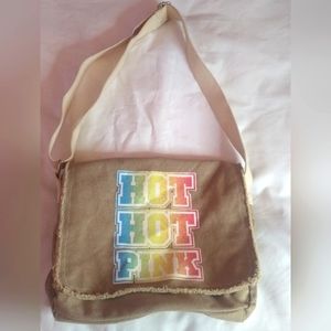 Victoria Secret Hot Pink Print Tan Shoulder Bag
